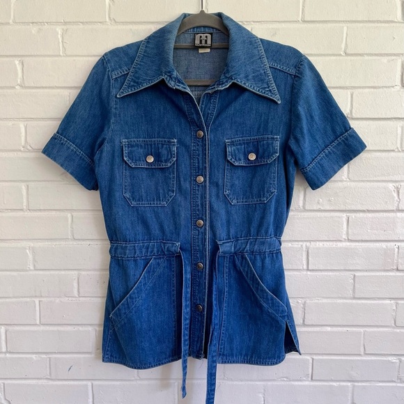Mushroom Tops - ❌SOLD❌ Vintage 1970s MUSHROOM Denim Button-Up w/ Waist Tie, SZ 11/12, EUC!!!